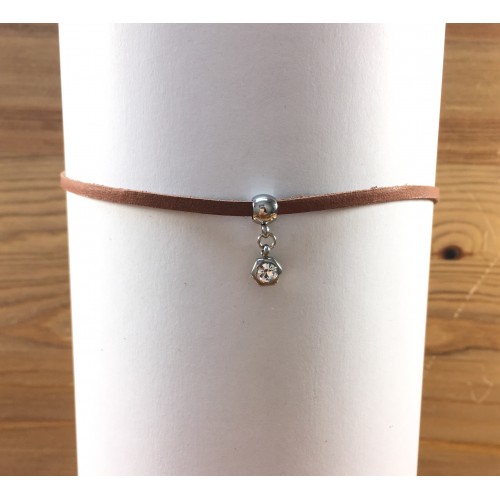 Stainless steel brown chocker with clear cristal pendant necklace